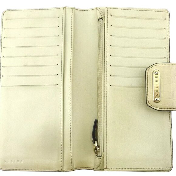 CELINE Long Purse Macadam Beige Canvas ?~ Leather Authentic Used - Picture 9 of 13